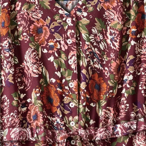 Coldwater Creek Woodland Wonder Maxi Dress Burgundy Floral Sleeve Dress Size 2X - Picture 6 of 14